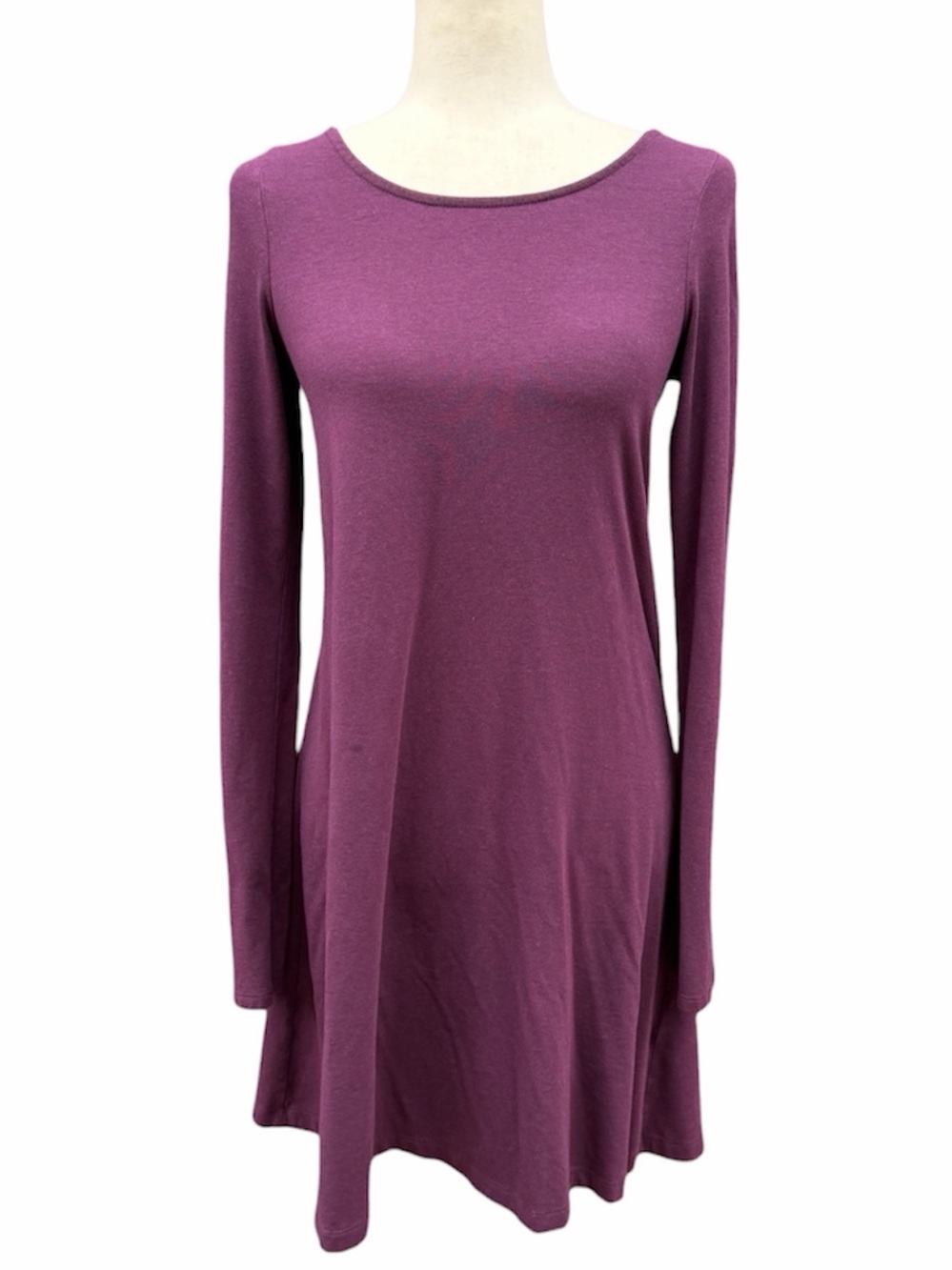 Express Women's jersey knit Long Sleeve Purple Swing Dress exposed zipper Small